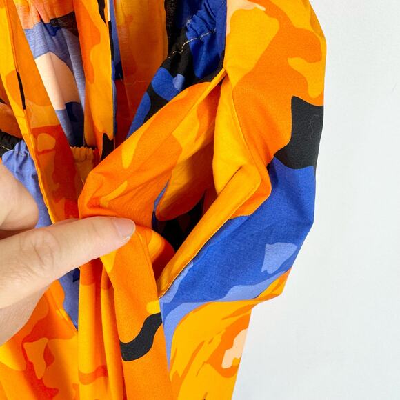 Tabitha Brown for Target Women's Puff Sleeve Tie Back Dress Size 14 Orange Blue - Picture 11 of 15